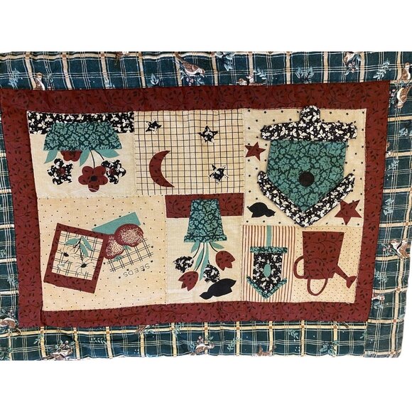 Set Of 3 Quilted Table Placemats With Country Birdhouse Design & Plaid Backing - Picture 4 of 10